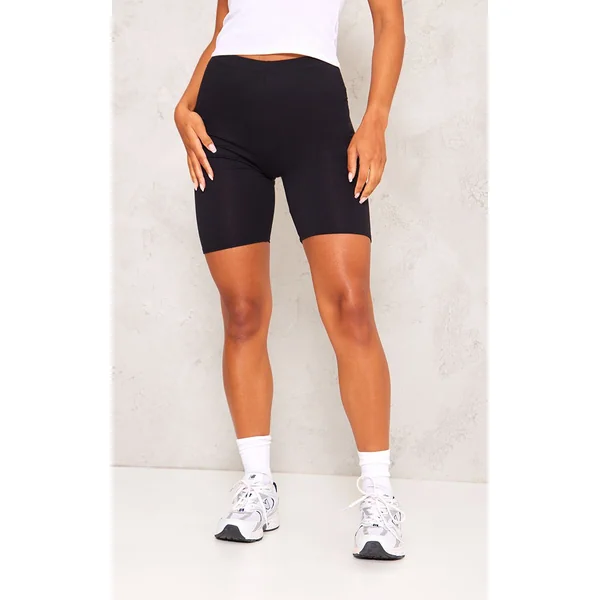 Noir Short Cycliste Basique En Mélange De Coton