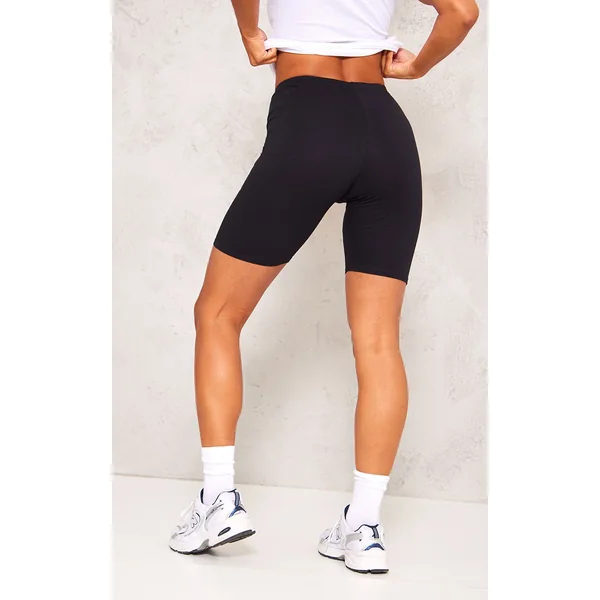 Noir Short Cycliste Basique En Mélange De Coton