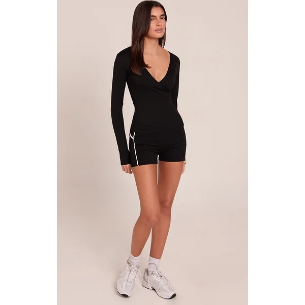 Noir Short De Sport Taille Haute À Coutures Plt Tab