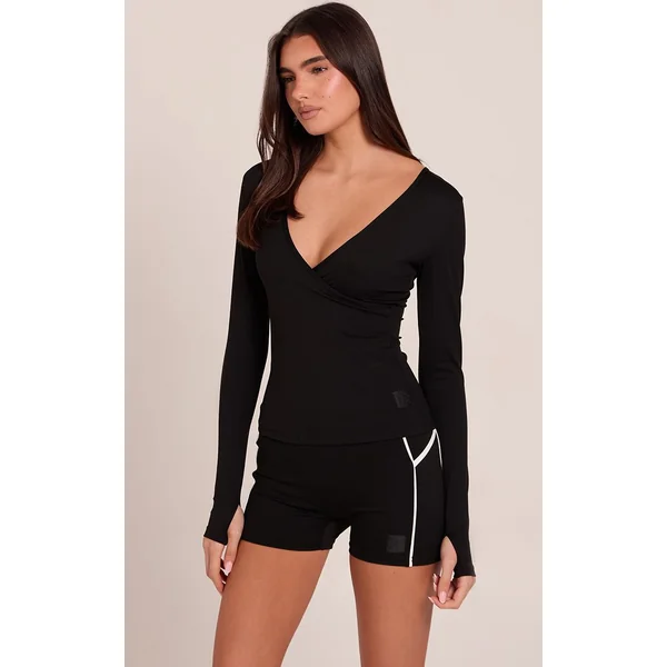 Noir Short De Sport Taille Haute À Coutures Plt Tab