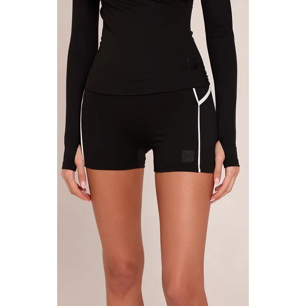 Noir Short De Sport Taille Haute À Coutures Plt Tab