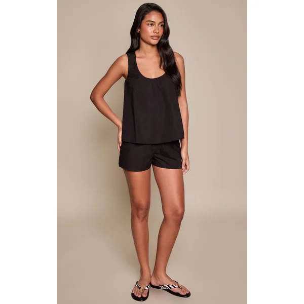 Noir Short En Coton À Taille Élastiquée