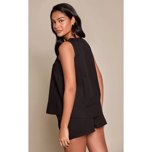 Noir Short En Coton À Taille Élastiquée