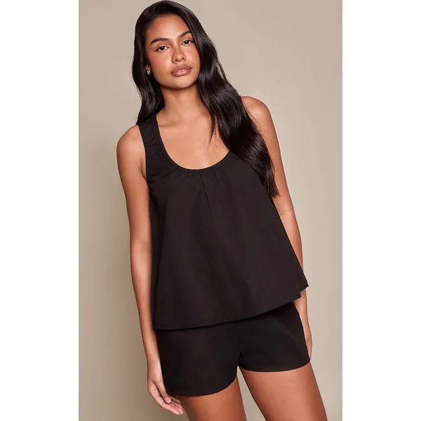 Noir Short En Coton À Taille Élastiquée