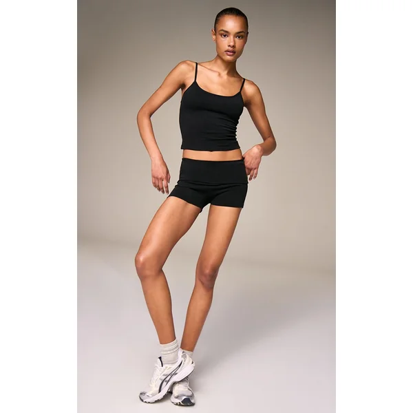 Noir Short Taille Pliable En Coton Doux