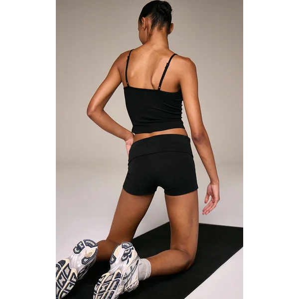 Noir Short Taille Pliable En Coton Doux