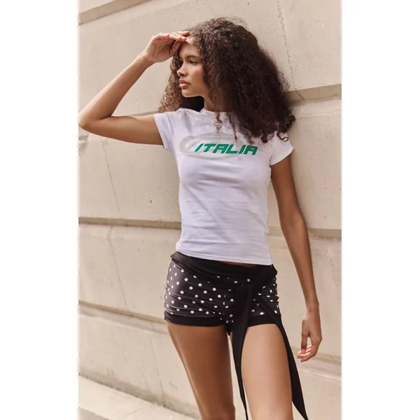 Noir Short Ultra-court Drapé Contrasté À Pois