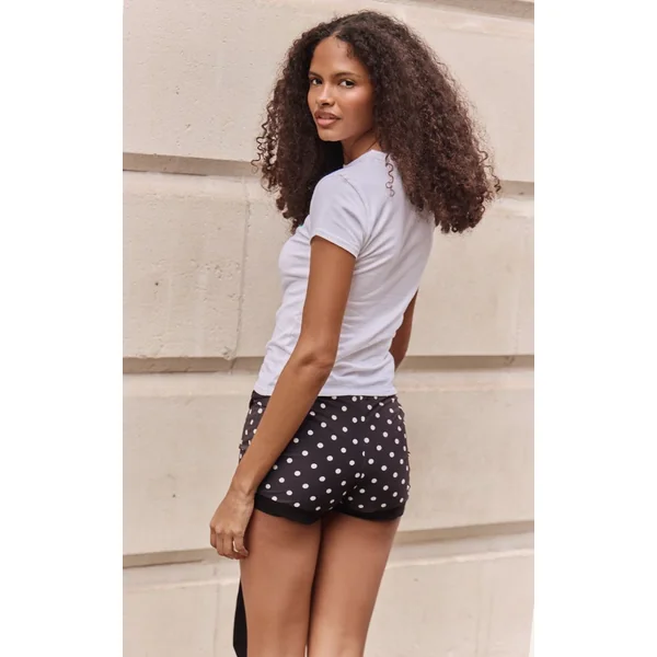 Noir Short Ultra-court Drapé Contrasté À Pois