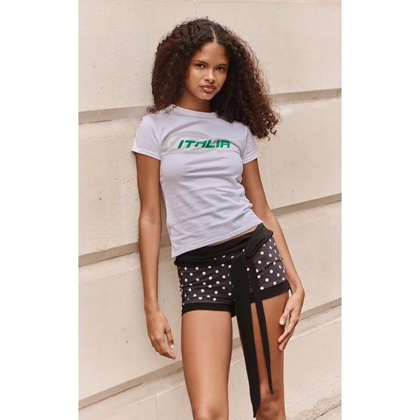 Noir Short Ultra-court Drapé Contrasté À Pois