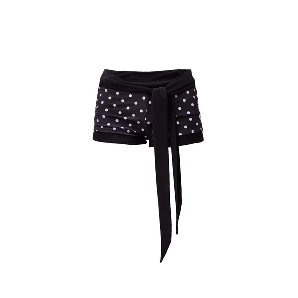 Noir Short Ultra-court Drapé Contrasté À Pois