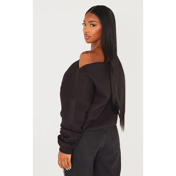 Noir Sweat Shape À Bords Bruts Et Épaule Tombante