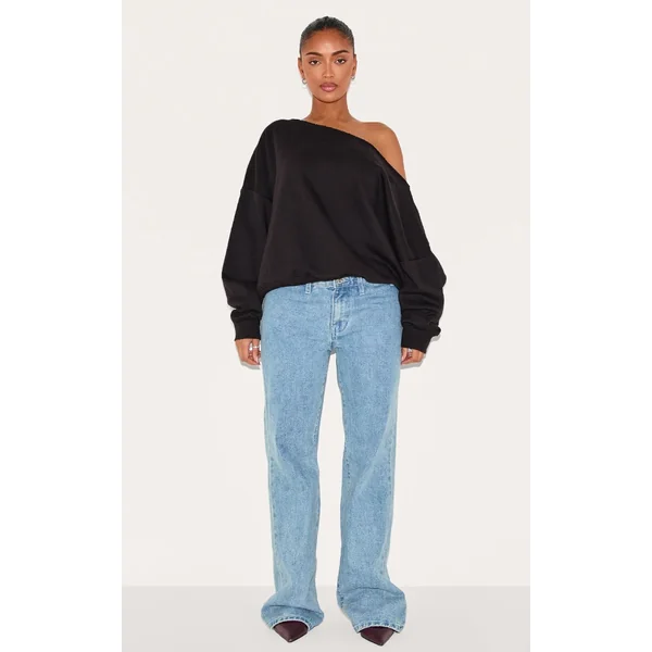 Noir Sweat Shape À Bords Bruts Et Épaule Tombante