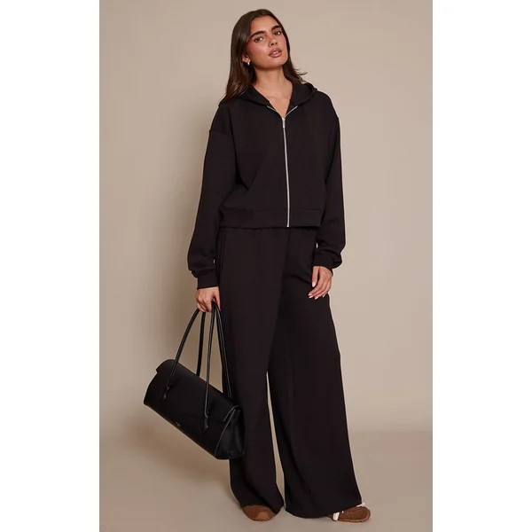 Noir Sweat À Casynthétiqueche Court Zippé En Interlock