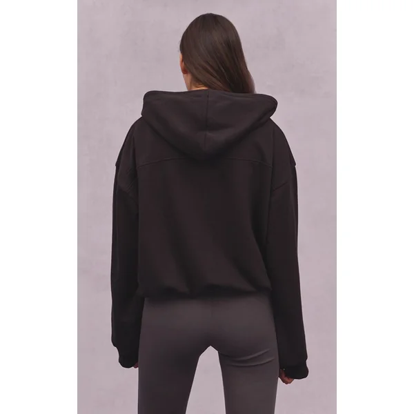 Noir Sweat À Casynthétiqueche Zippé Avec Taille Élastiquée En Molleton Bouclette