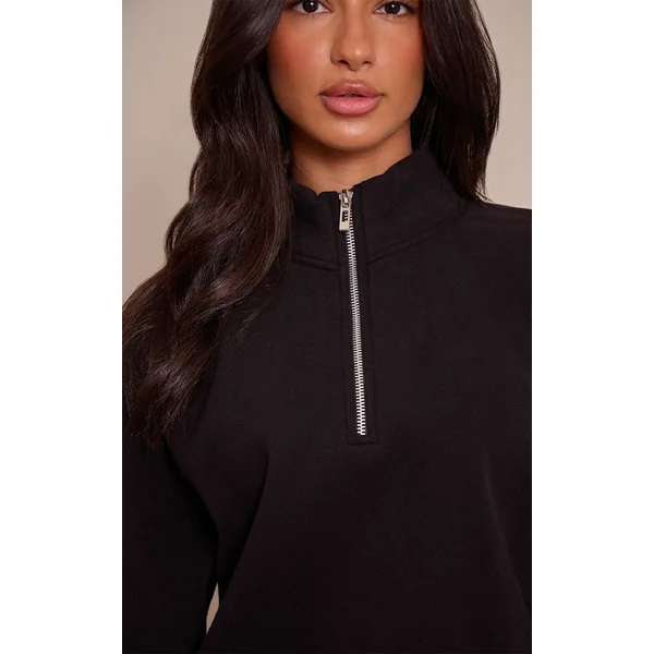 Noir Sweat-shirt Petite À Col Cheminée Et Fermeture Éclair
