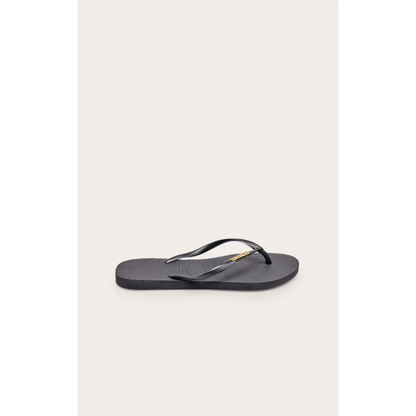 Noir Tongs Havaianas Slim Logo Métallique