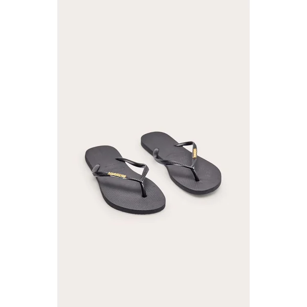 Noir Tongs Havaianas Slim Logo Métallique
