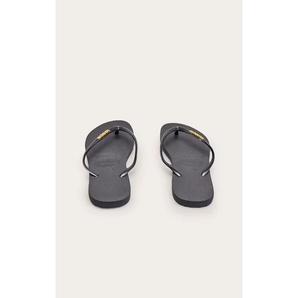 Noir Tongs Havaianas Slim Logo Métallique