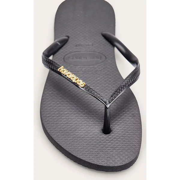 Noir Tongs Havaianas Slim Logo Métallique