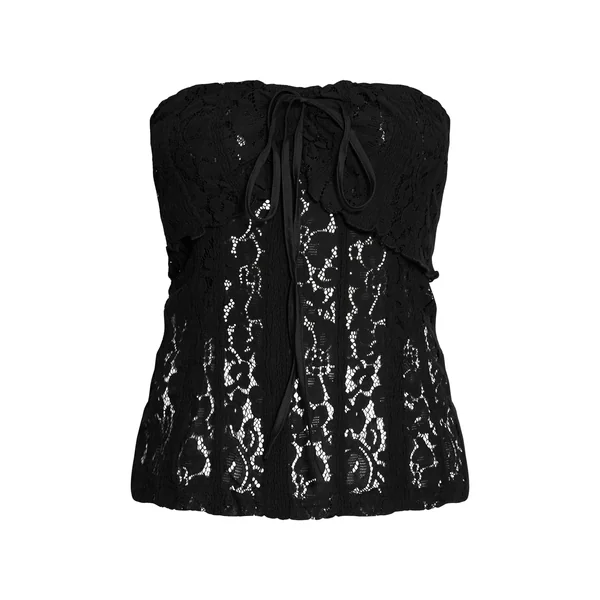 Noir Top Bandeau Ajusté En Dentelle Longueur Allongée
