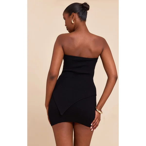 Noir Top Bandeau En Maille Fine À Ourlet Asymétrique