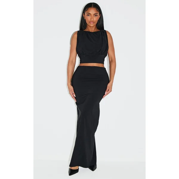Noir Top Bustier Froncé En Tissu Stretch Shape