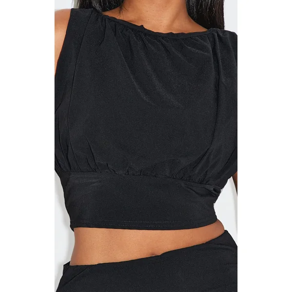 Noir Top Bustier Froncé En Tissu Stretch Shape