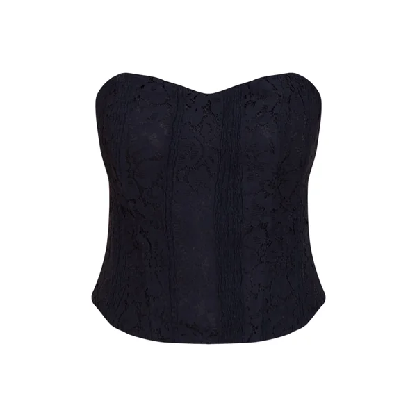 Noir Top Corset Bandeau À Baleines En Dentelle