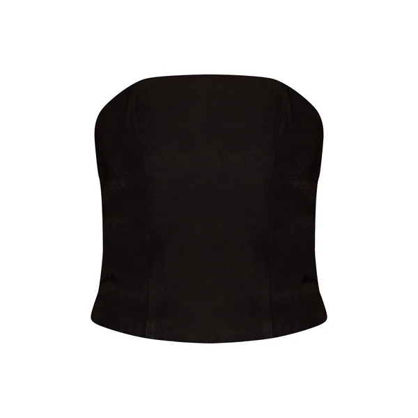 Noir Top Corset À Baleines En Tissu Tissé Ajusté