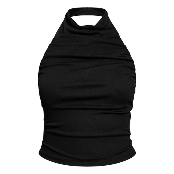 Noir Top Court Dos Nu Froncé En Tissu Pelure D'oignon