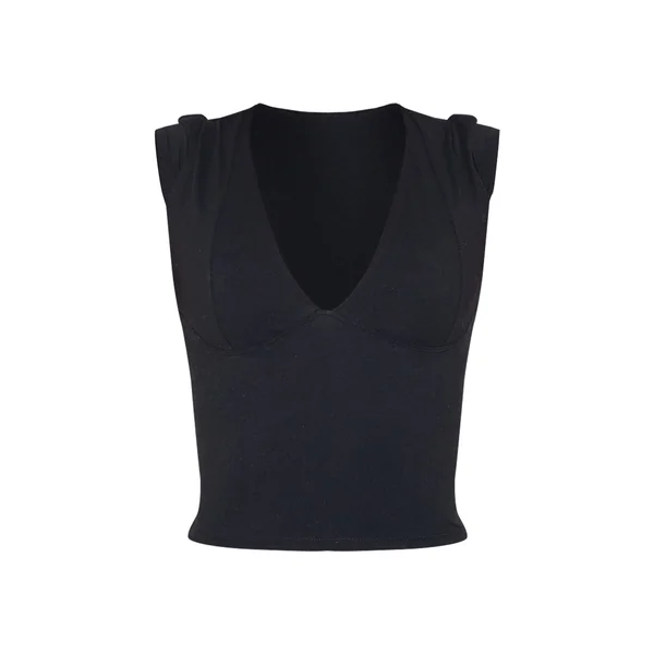 Noir Top Court Sculptant À Encolure En V Pour Grande Taille