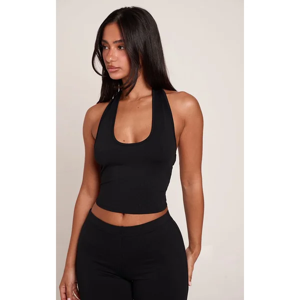 Noir Top Petite Col Licou En Jersey