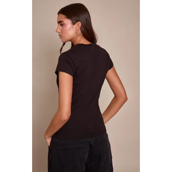 Noir T-shirt Ajusté Brodé