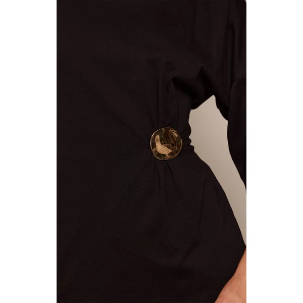 Noir T-shirt Oversize Avec Détail Taille Froncée En Coton