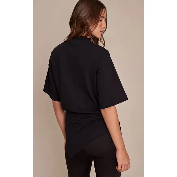 Noir T-shirt Oversize En Coton Avec Détail Froncé Sur Les Côtés