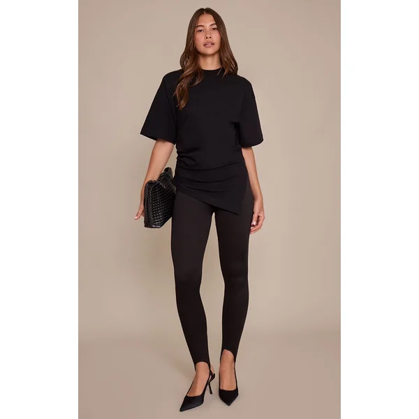 Noir T-shirt Oversize En Coton Avec Détail Froncé Sur Les Côtés