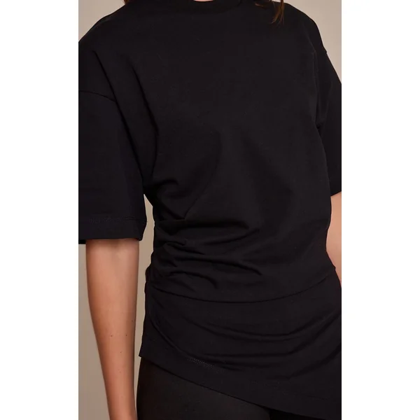 Noir T-shirt Oversize En Coton Avec Détail Froncé Sur Les Côtés