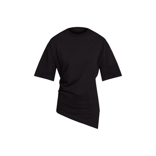 Noir T-shirt Oversize En Coton Avec Détail Froncé Sur Les Côtés