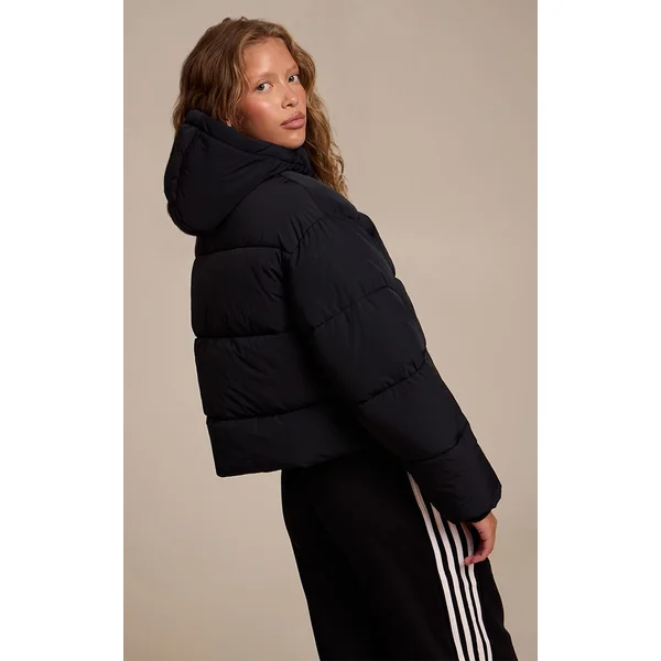 Noir Veste Doudoune Courte À Cordon De Serrage