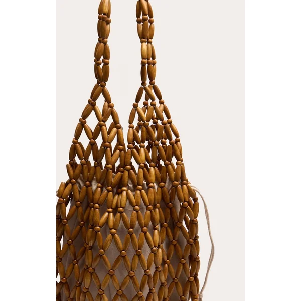 Non Coloré Sac Seau En Perles De Bois
