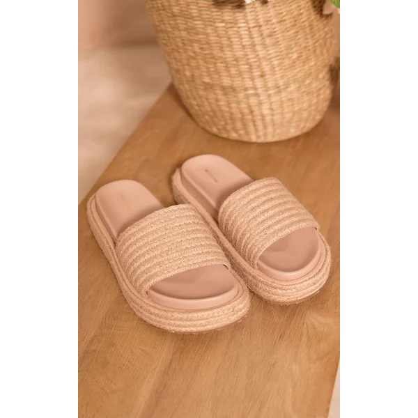 Non Coloré Sandales Mules À Plateforme Bout Rond Et Bride En Raphia Synthétique