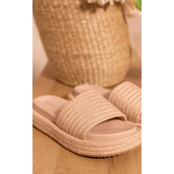 Non Coloré Sandales Mules À Plateforme Bout Rond Et Bride En Raphia Synthétique