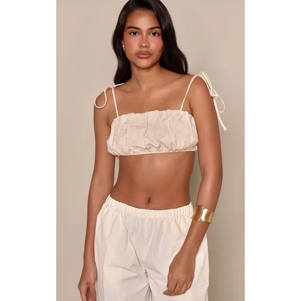 Non Coloré Top Court À Bretelles Nouées En Coton