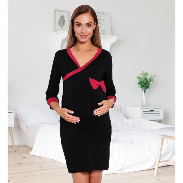 Nuisette de grossesse et allaitement gros noeud - Noir Fushia/Gris Bleu