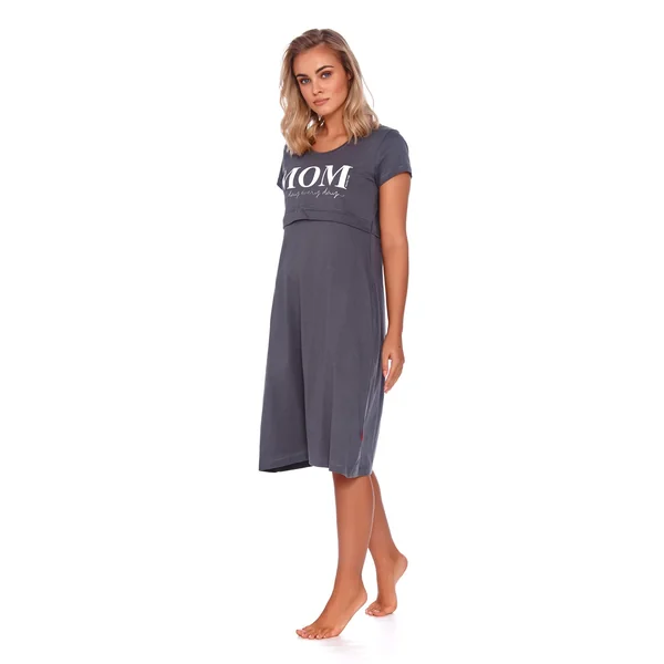 Nuisette de grossesse et d'allaitement mi-longue en coton oeko-tex - Anthracite/Rose