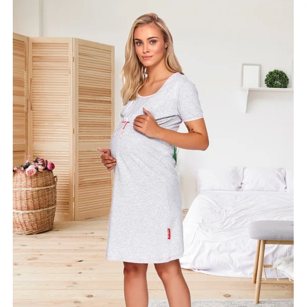 Nuisette de grossesse et d'allaitement étoiles en coton okeo-tex - Rose/Gris - Reste S