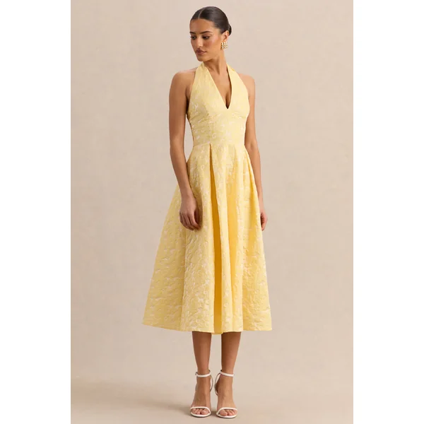 Nyomi | Robe mi-longue en satin citron à encolure dos nu