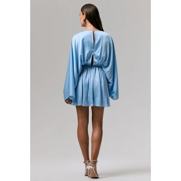 Ocean Flower | Mini-robe drapée en chiffon froissé bleu poudré