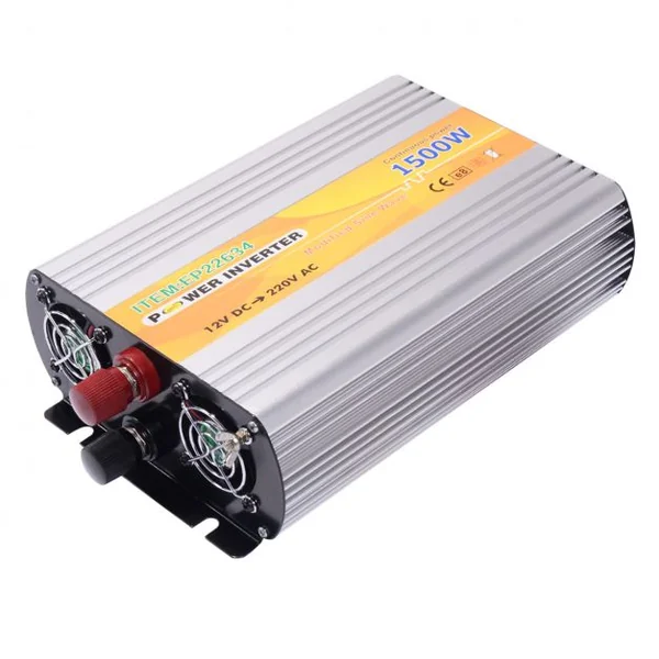 Onduleur Portable Convertisseur USB 5V 500MA Fréq: 50HZ Puissance Nominale 1500W Crête 3000W Entrée 12V Sortie 220V, Noir