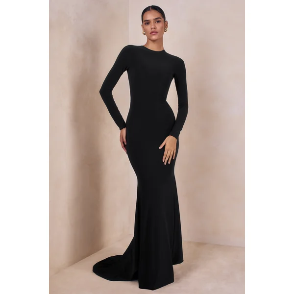 One Step Ahead | Robe longue noire dos nu à manches longues